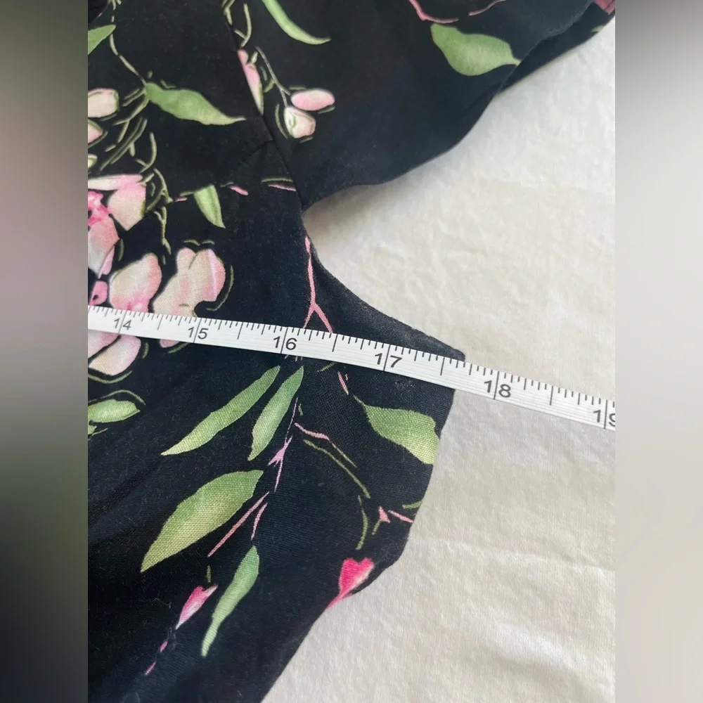 VTG 90S DRESSBARN moody pink Floral Black button dress cross back sz 8 50s 60s - Picture 10 of 11